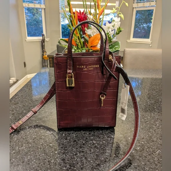 Marc Jacobs Leather Croc Embossed Syrah Crossbody Tote Nwt ❤ - Picture 7 of 12
